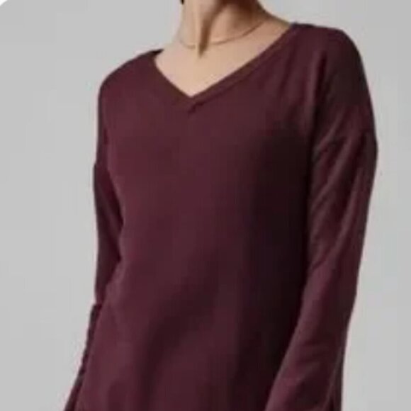 Athleta Coaster Luxe V Neck Pullover Sweatshirt Spiced Cabernet Size XL - Picture 1 of 8